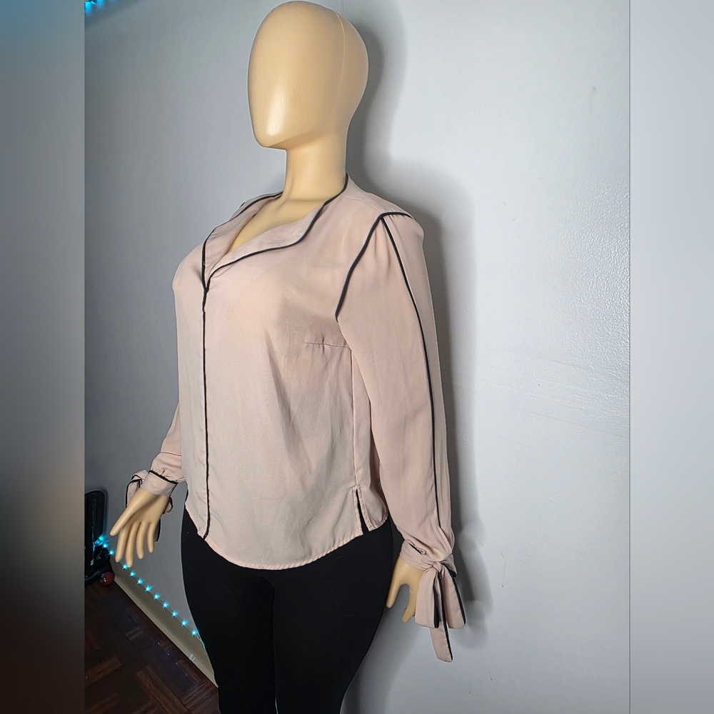 Forever 21 Beige Blouse with Black Piping